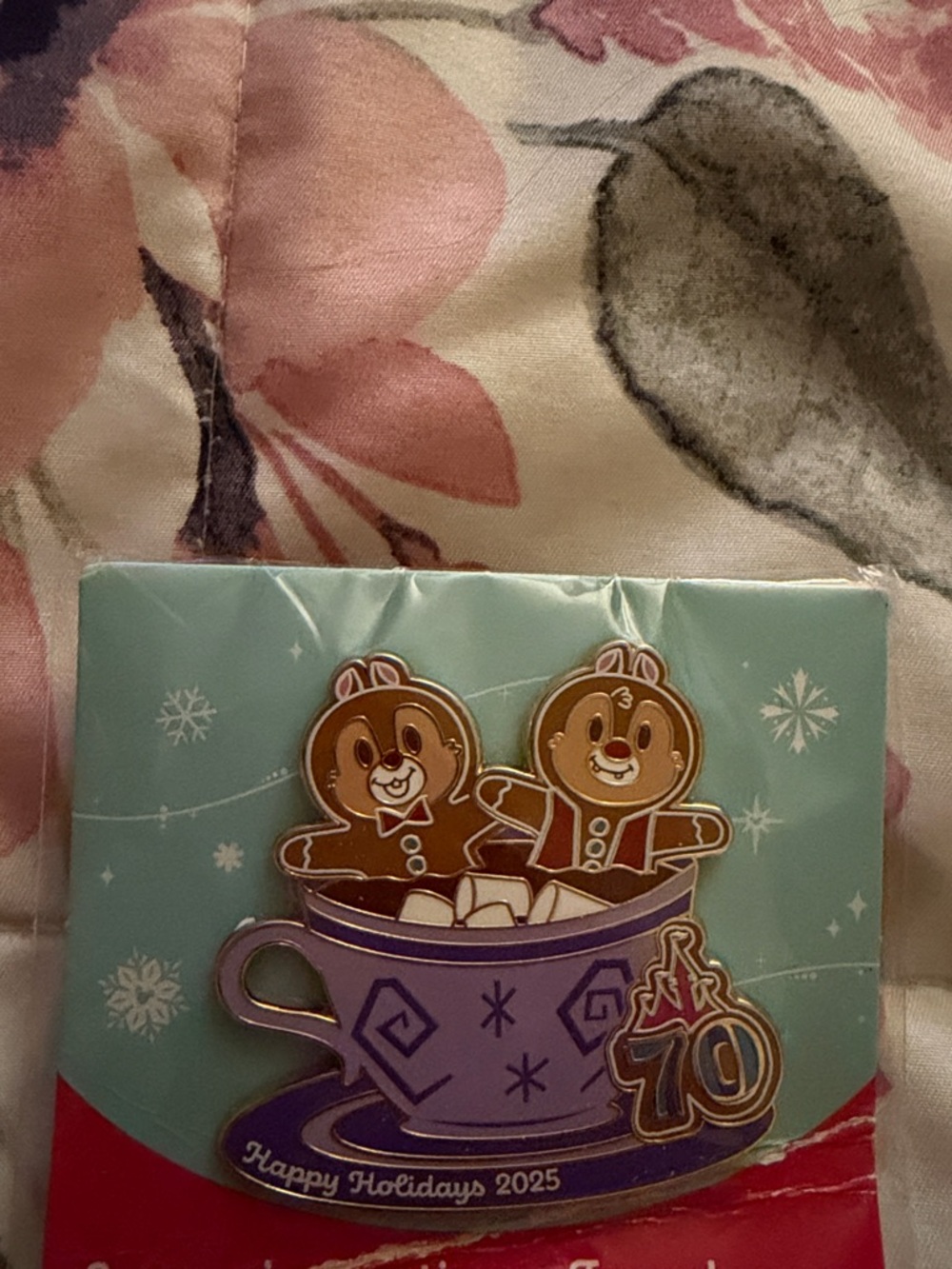 Festive Purple Hot Cocoa Pin with Two Brown Chipmunk Characters